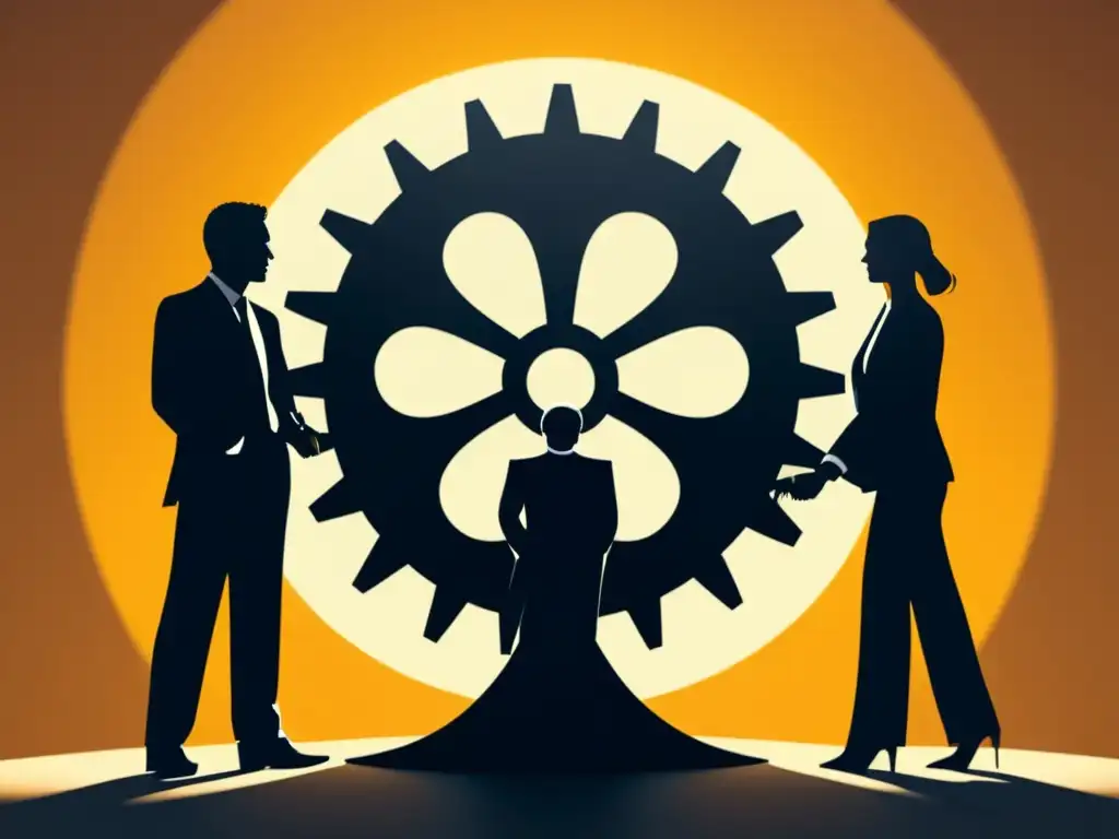 Desmantelando la jerarquía: trabajo en equipo para revelar la verdad Agentes externos desmantelan la estructura de poder de una secta, unidos en determinación y contraste entre luz y sombra