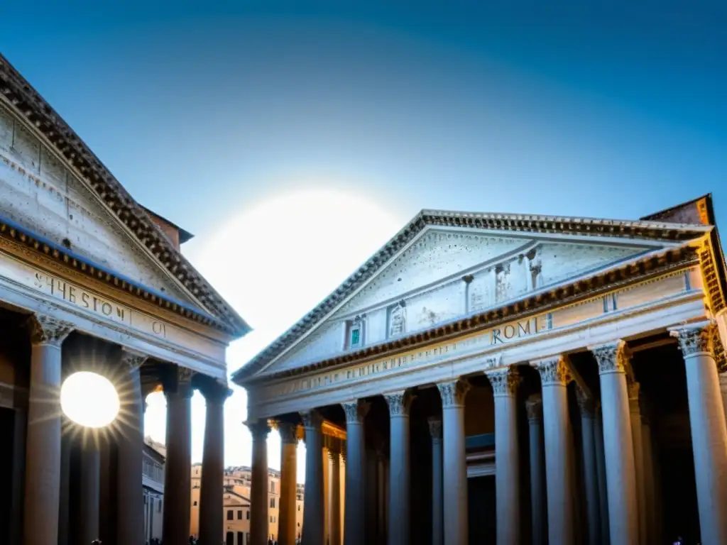 Comparación de arquitectura sagrada entre el Pantheon y una iglesia moderna, resaltando la dualidad entre lo antiguo y lo contemporáneo