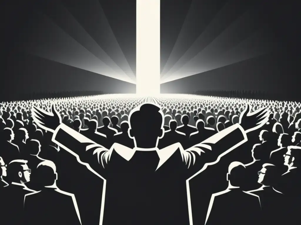 Carismático líder en blanco y negro con seguidores en trance