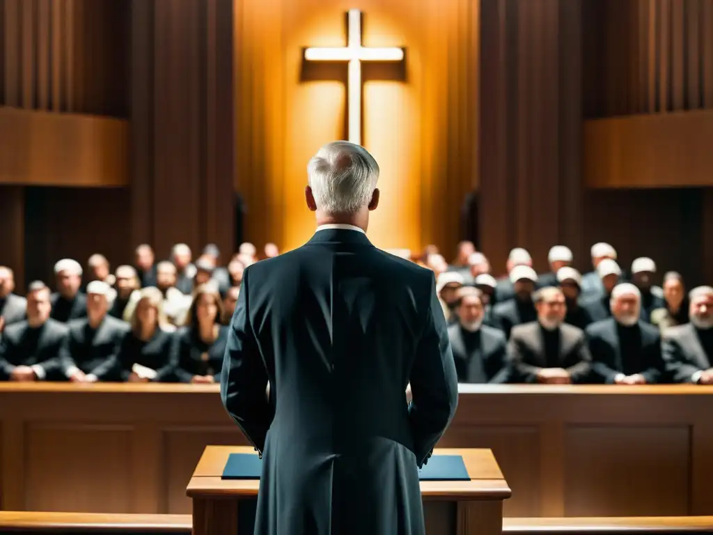 Un carismático líder de culto con seguidores devotos escuchando atentamente