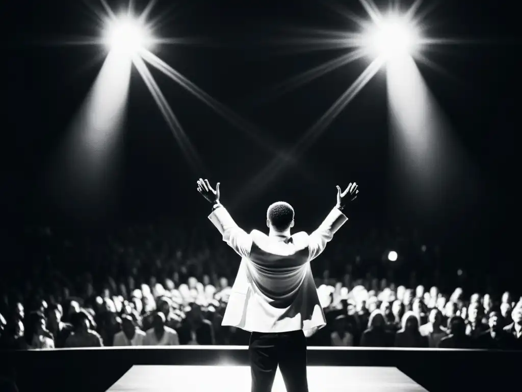 Un carismático líder sectario con técnicas de manipulación oratoria hipnotiza a la audiencia con su poderosa presencia en el escenario