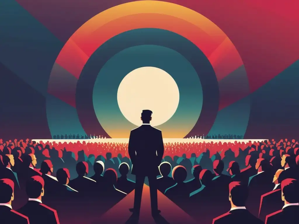 Un carismático líder manipula a sus seguidores en una ilustración minimalista