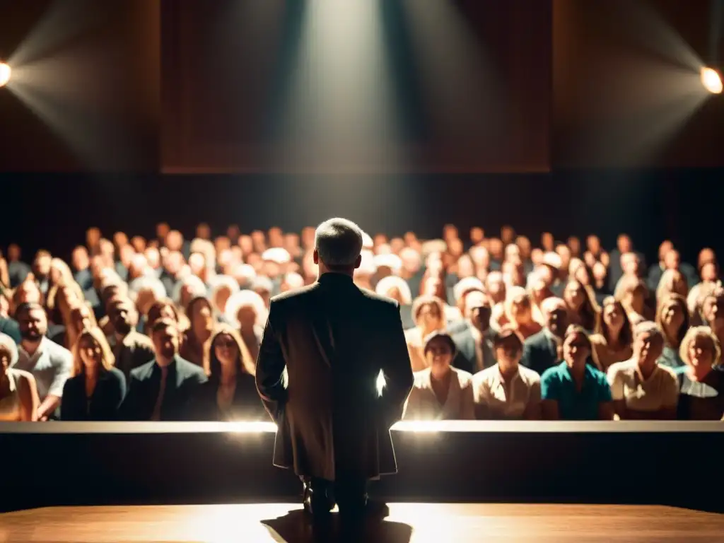 Carismático líder religioso hipnotiza a la audiencia en un cálido escenario