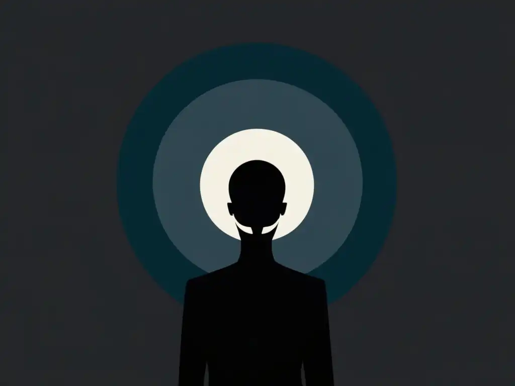 Silueta en la sombra frente al símbolo de culto: poder y misterio Cartel minimalista de película con figura en sombra frente a símbolo de culto, evocando poder y vulnerabilidad en películas sobre cultos y sectas