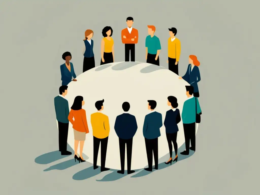 Conversación cautivadora: figura central habla mientras otros escuchan Un círculo de personas escuchando atentamente a un líder, transmitiendo un ambiente de secreto y exclusividad