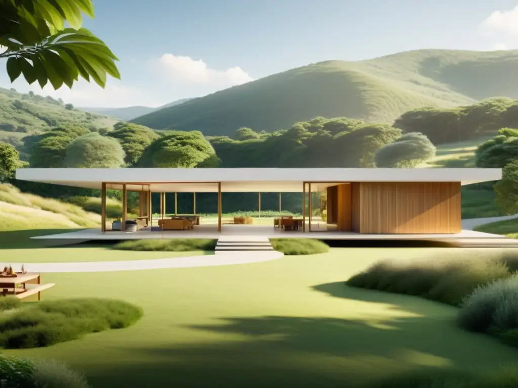 Comuna moderna en armonía con la naturaleza Comunidad del amor libre de Rajneeshpuram, arquitectura modernista en armonía con la naturaleza y actividades comunitarias al aire libre