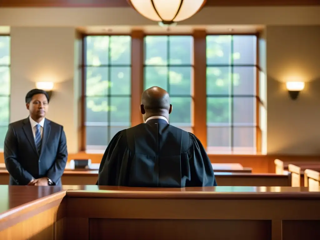 Una corte serena con jueza, abogados, trabajadores sociales y familiares preocupados, en un caso de protección jurídica menores sectas