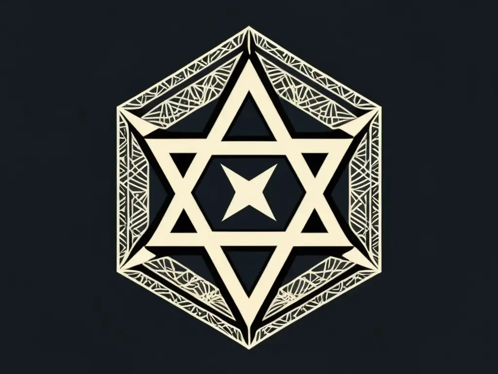Detalle mágico del hexagrama en cultos, con líneas precisas y elegancia en negro