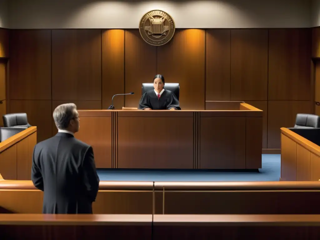 Testimonio con confianza: escena serena en el tribunal Escena serena de preparación de testimonios en un juicio, con líderes legales escuchando con atención a un testigo seguro en el estrado