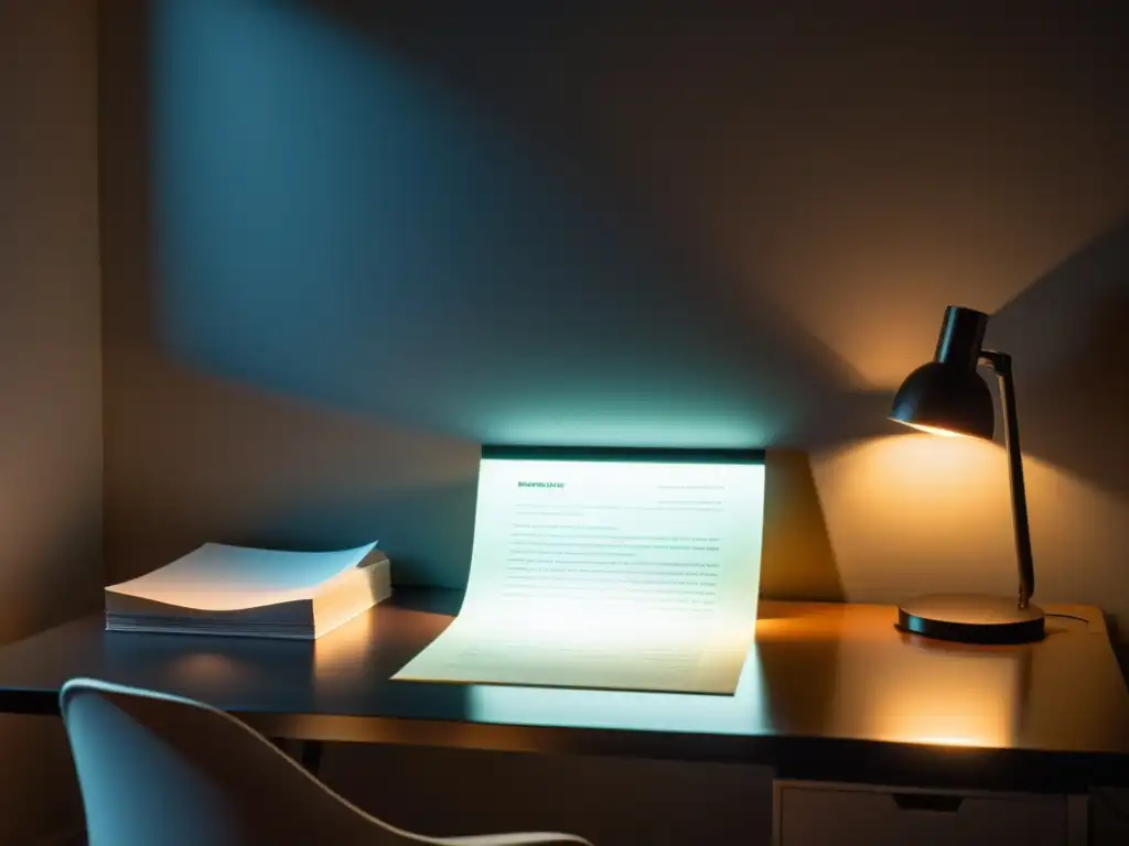 Un espacio minimalista y sereno con un escritorio ordenado, computadora moderna y un rayo de luz