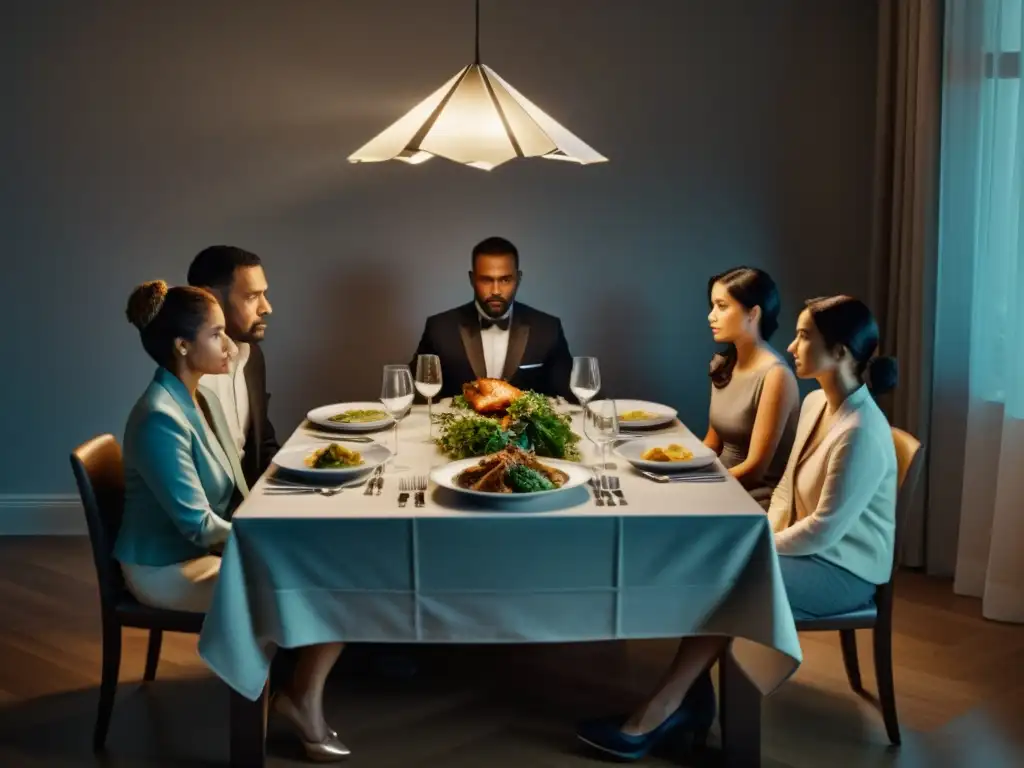 Disfunción familiar en la cena: tensión y desconexión Una familia fracturada en la mesa, desconectada y con tensión