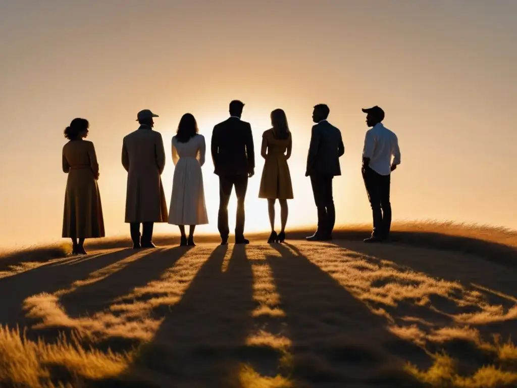 Grupo en círculo, en campo al atardecer