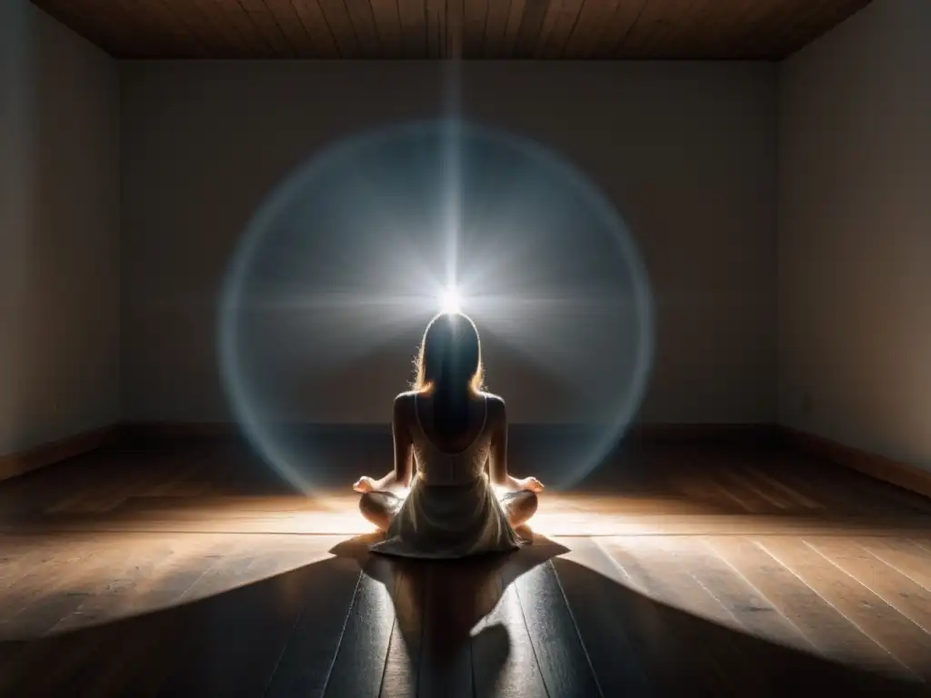 Círculo de misterio: personas en penumbra con luz focal Un grupo en penumbra, en círculo con manos entrelazadas