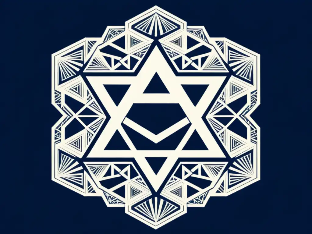 Un hipnótico hexagrama adornado con patrones geométricos en un elegante arte de líneas en blanco y negro