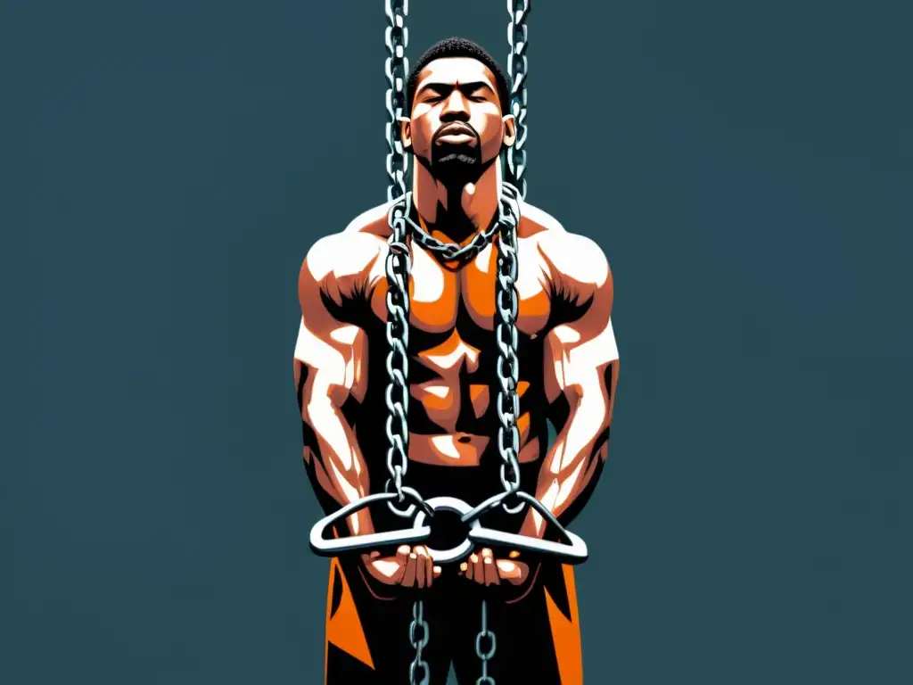 Libertad en la lucha: ilustración minimalista de persona rompiendo cadenas Una ilustración minimalista de una persona rompiendo cadenas, mostrando determinación y lucha por escapar de un culto destructivo