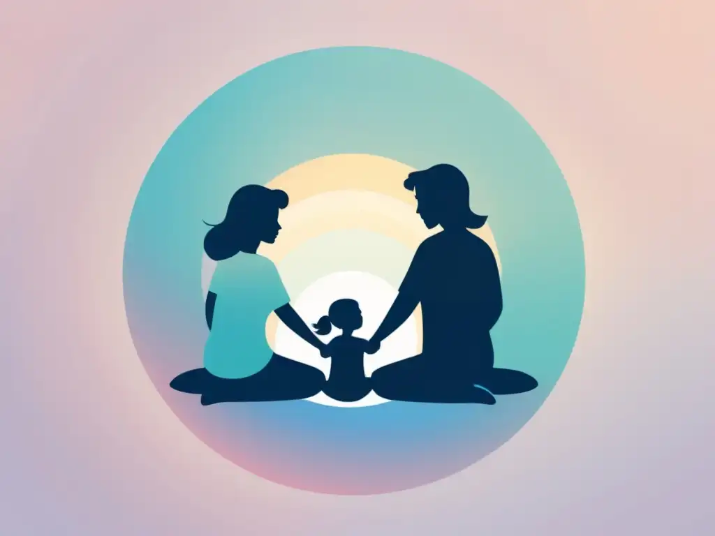 Una ilustración serena y minimalista de una familia unida, simbolizando la importancia de la prevención del ingreso a cultos