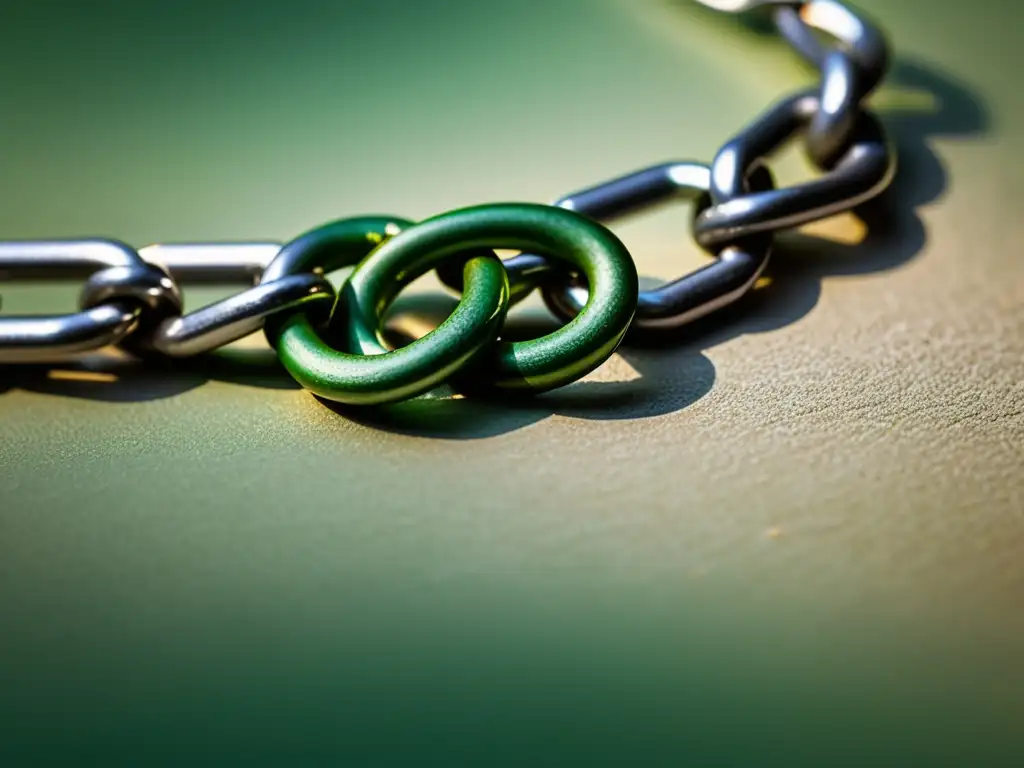 Imagen abstracta de una cadena rota con una enredadera verde, simbolizando la reconstrucción de lazos familiares y superando la influencia de sectas