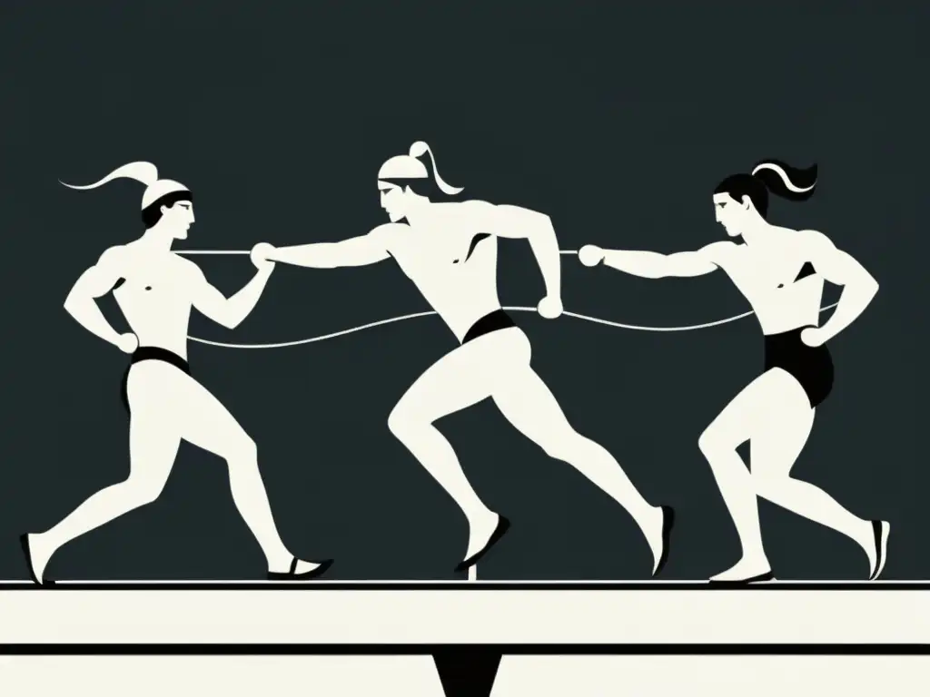 Imagen en blanco y negro de atletas griegos antiguos compitiendo, evocando los cultos de bienestar y fitness de la historia