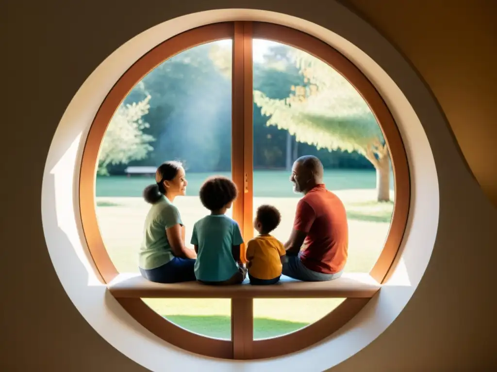 Una imagen cálida de una familia unida en círculo, dialogando y sosteniéndose de las manos