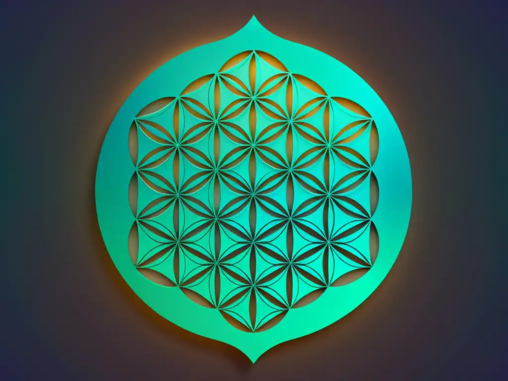 Flor de la Vida: Patrón geométrico sagrado en estilo minimalista Imagen de la Geometría Sagrada en Cultos: patrón 'Flor de la Vida' con líneas detalladas y fondo sutil, evocando misterio y reverencia