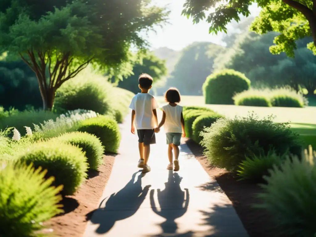 Compañía en el camino: Serenidad entre hermanos Imagen de serenidad y apoyo: dos hermanos caminan juntos en un sendero soleado, simbolizando la recuperación de exmiembros de cultos