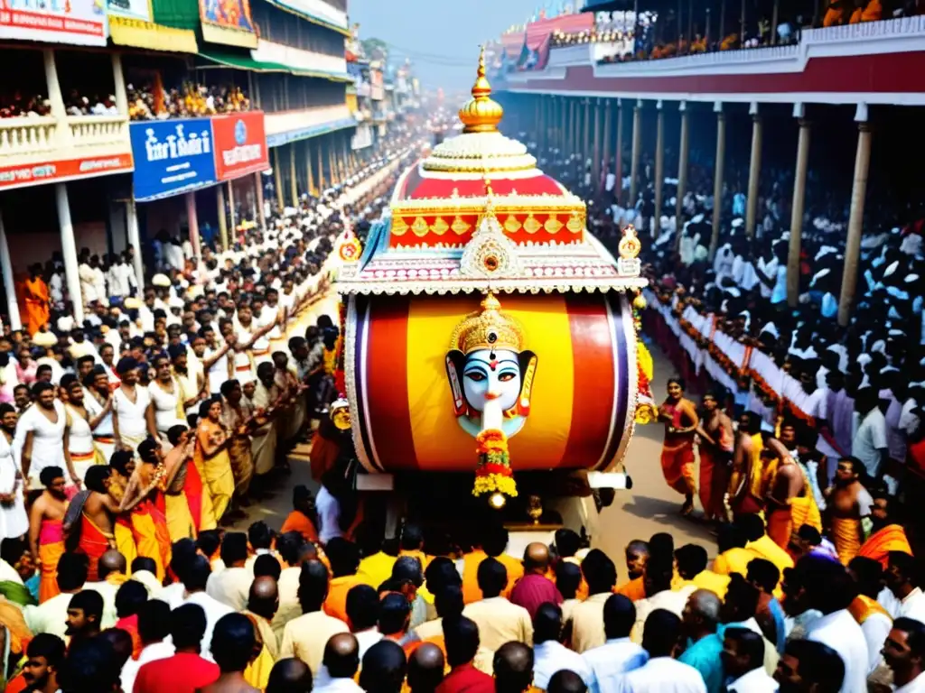 Esplendor del Ratha Yatra: Procesión vibrante en Puri, India La imagen muestra el vibrante festival Ratha Yatra en Puri, Odisha, India