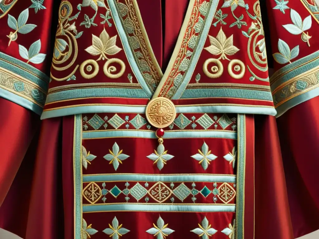 Una impresionante indumentaria ceremonial de significado místico y poder, con intrincados bordados en hilo metálico