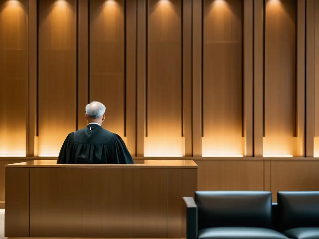 Juez en la sala de tribunal: solemnidad y autoridad Un juez preside con solemnidad en un tribunal moderno