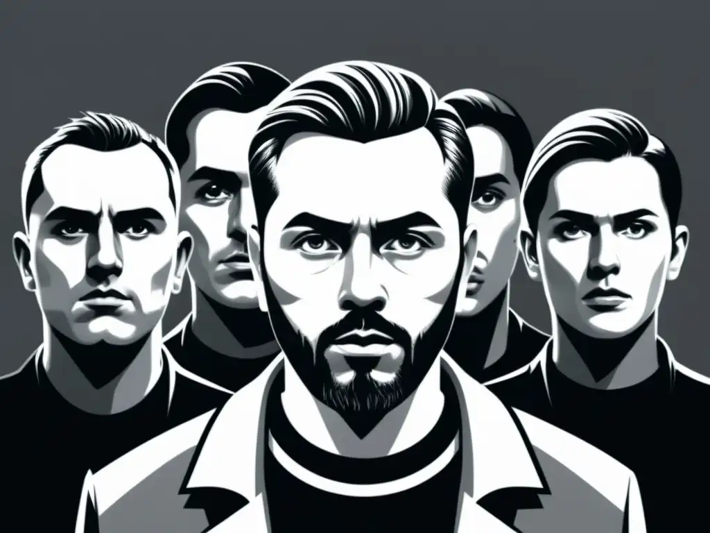 Un líder carismático hipnotiza a seguidores en blanco y negro