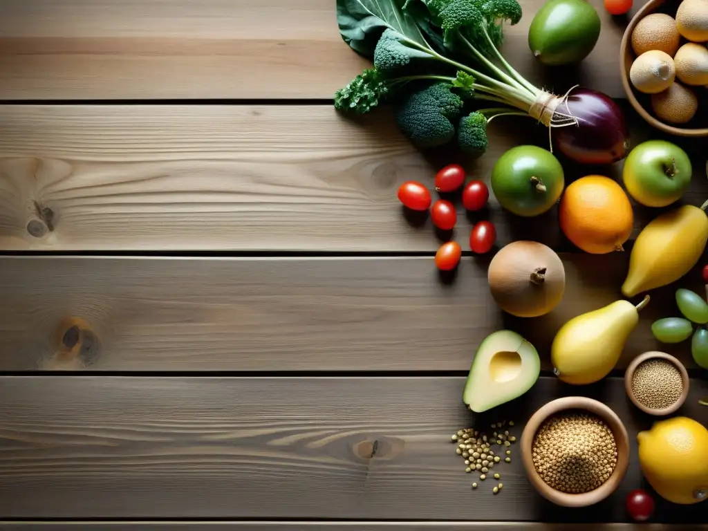 Una mesa de madera con alimentos simples y naturales