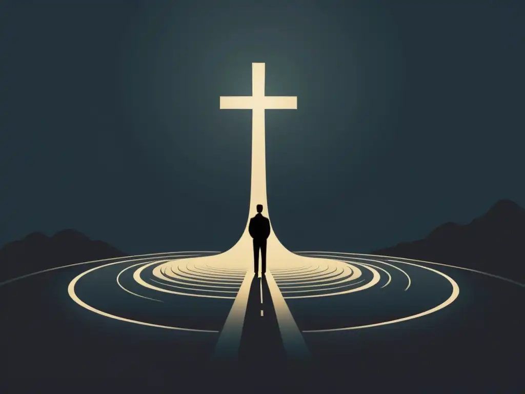 Libertad vs Ilustración minimalista de una persona en una encrucijada, simbolizando la lucha interna al dejar un culto familiar