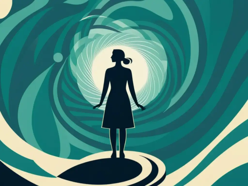 Resistencia mental: desafiando a la manipulación sectaria Ilustración minimalista que representa resiliencia mental ante sectas, con una persona fuerte y confiada rodeada de patrones hipnóticos