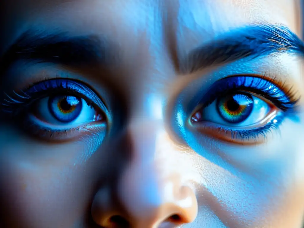 Mirada penetrante en azul intenso: determinación y misterio Mirada intensa y cautivadora con ojos azules