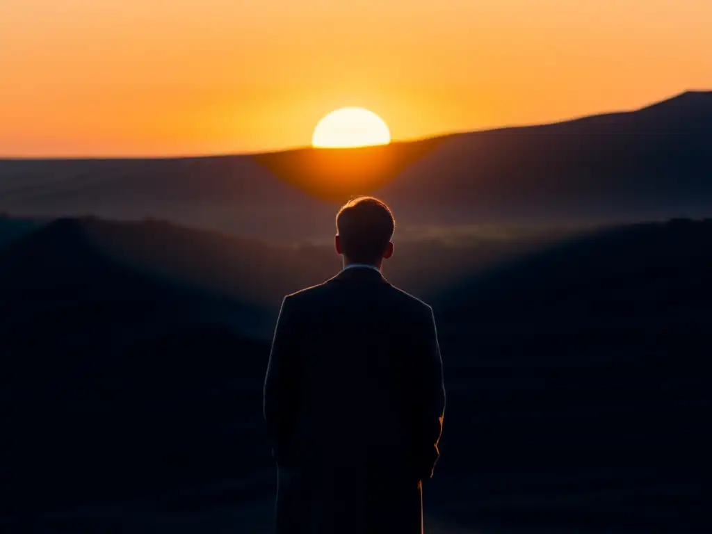 Figura misteriosa acecha al atardecer Un misterioso y oscuro ente vigila a una comunidad preocupada al atardecer, evocando paranoia en comunidades sectas
