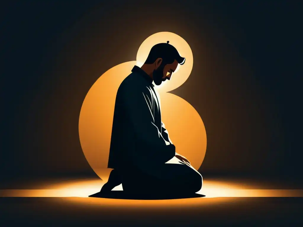 Oración en la penumbra: devoción y delincuencia en contraste Figura en oración arropada por la dualidad entre culto religioso y elementos criminales