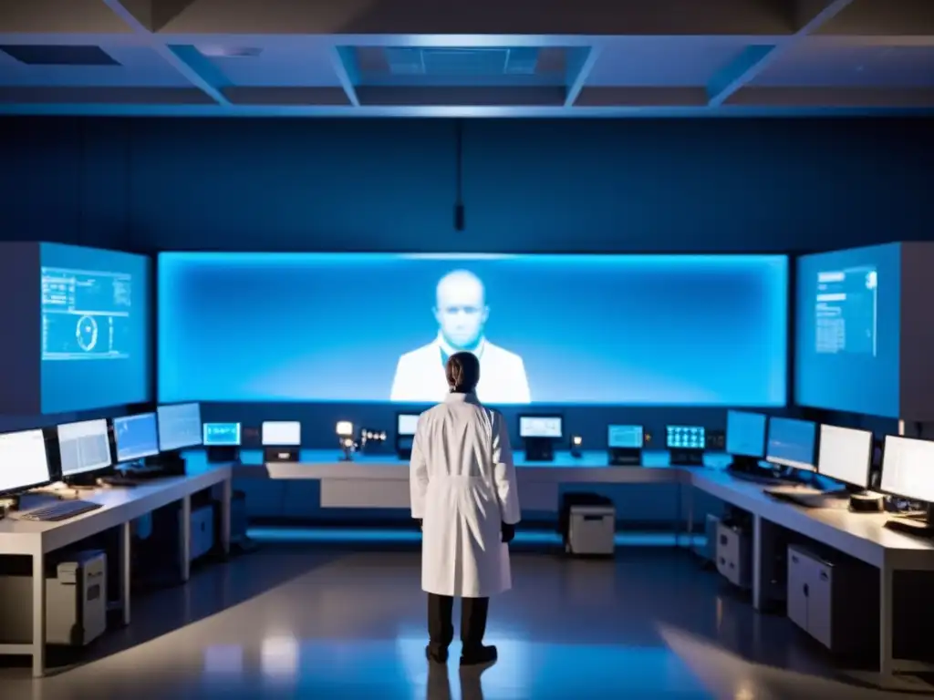 En la penumbra, una figura solitaria con bata blanca y capucha observa un símbolo misterioso