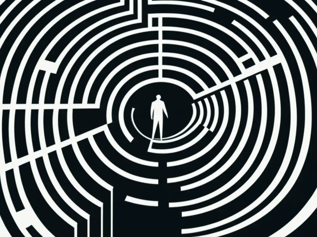 Persona atrapada en laberinto, reflejo de la coerción psicológica en cultos, con sensación de confusión y lucha emocional