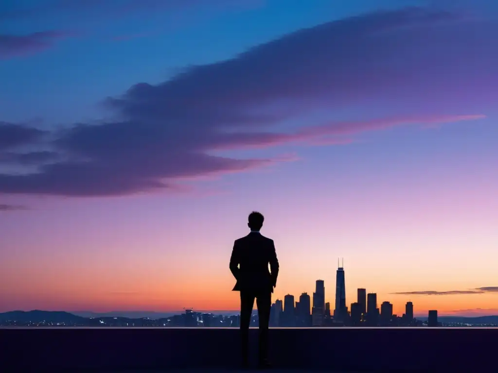 Persona contemplando la ciudad al anochecer, reflexionando sobre el origen y surgimiento de cultos en la sociedad moderna