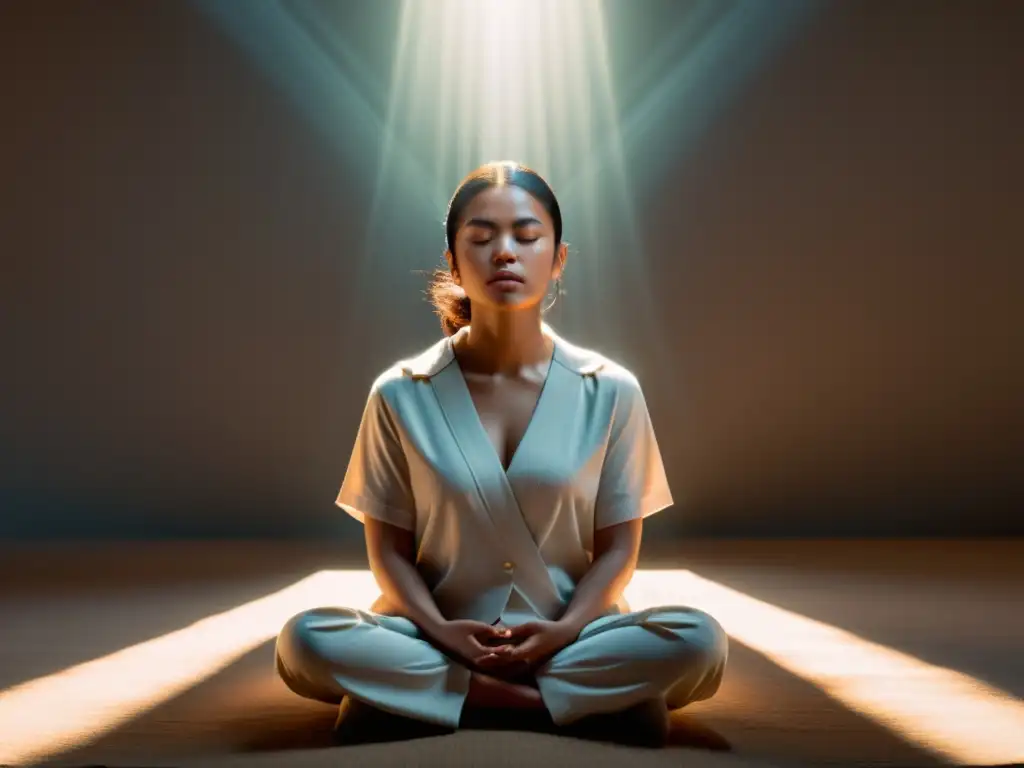 Imagen de meditación serena: paz interior y claridad mental Persona en meditación con control mental en cultos destructivos, irradiando paz interior y claridad mental