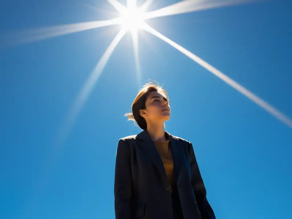 Esperanza en la luz: superando la adversidad Una persona en la luz del sol, proyectando sombra larga