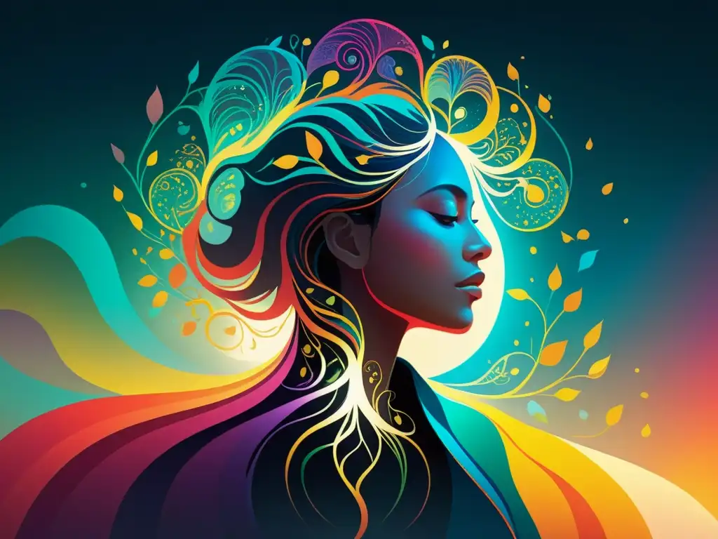 Persona liberándose de la oscuridad, revelando un yo vibrante y colorido