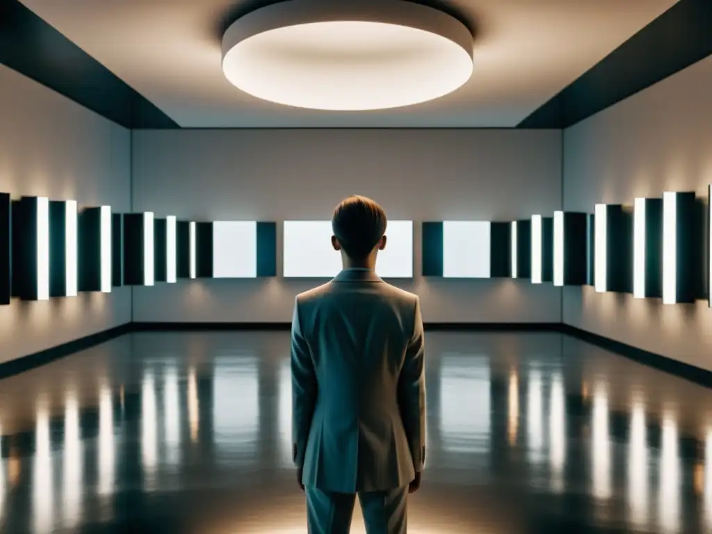 Reflejos infinitos: la búsqueda de identidad en la introspección Un retrato de introspección en un entorno de espejos infinitos, simbolizando la reinvención del yo en cultos