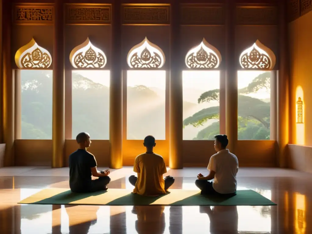 Seguidores de la Orden del Templo de Oriente meditan en un templo sereno, buscando significado en su secta