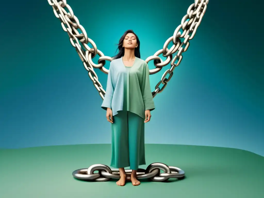 Libertad serena: persona rompiendo cadenas Ilustración serena de una persona liberándose de cadenas, simbolizando la recuperación de la autonomía personal