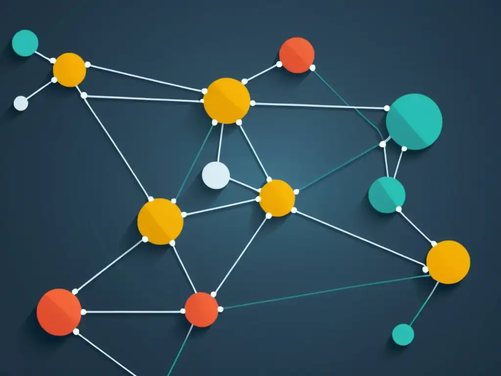 Sistema avanzado de notificación para cultos: red de nodos interconectados en un patrón de cuadrícula, con alertas destacadas en colores