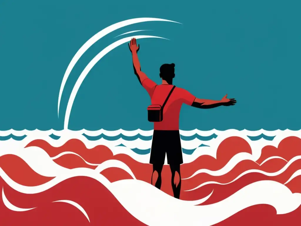 Un socorrista extiende su brazo para rescatar a una persona en apuros en el mar