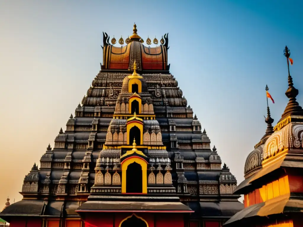 Jagannath Temple: Majestuosidad y devoción en Puri El templo Jagannath en Puri, Odisha, India, bañado por cálida luz solar, revela la influencia del culto Jagannath en Odisha
