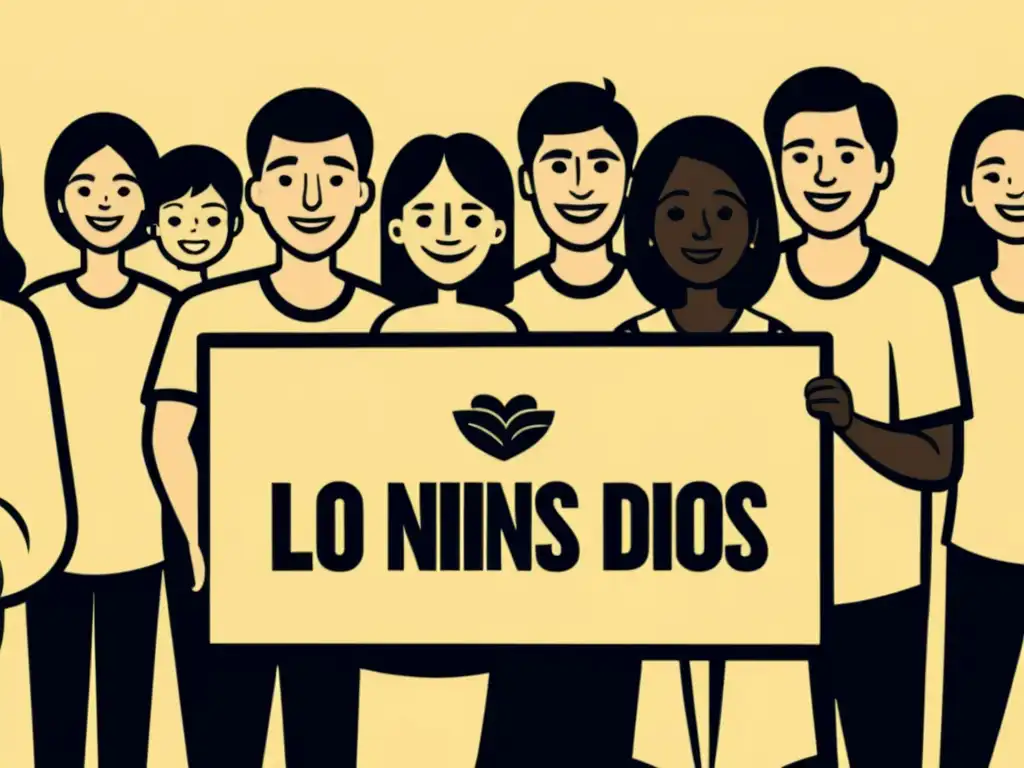Unidos por la caridad: Los Niños de Dios Unidos en la acción: ilustración monocromática de miembros de Los Niños de Dios sosteniendo cajas de donaciones