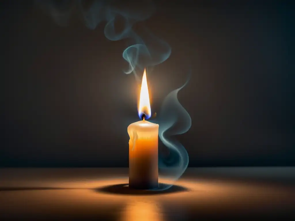 Una vela ardiente en la oscuridad, emitiendo una cálida luz