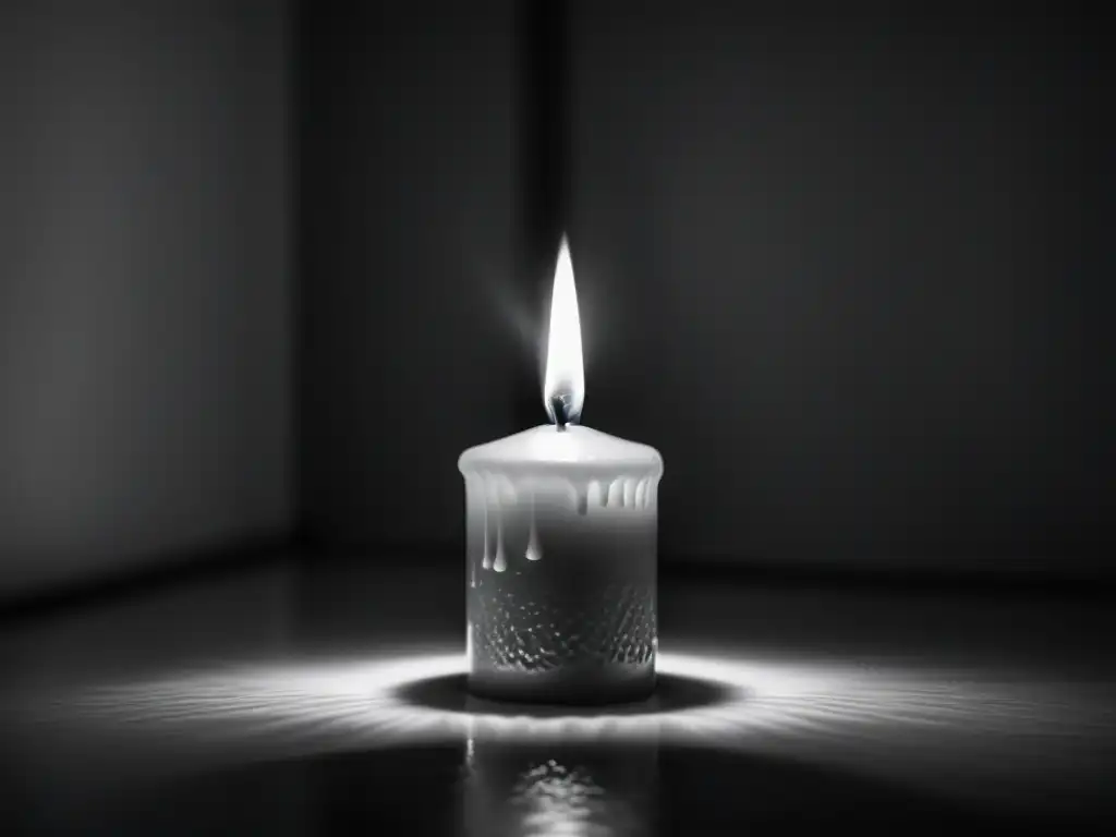 Vela en la penumbra: serena contemplación espiritual Una vela iluminando un espacio tranquilo y contemplativo, evocando una relación entre culto figuras religiosas
